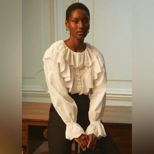 & Other Stories Relaxed Embroidered Ruffle Button Up Blouse